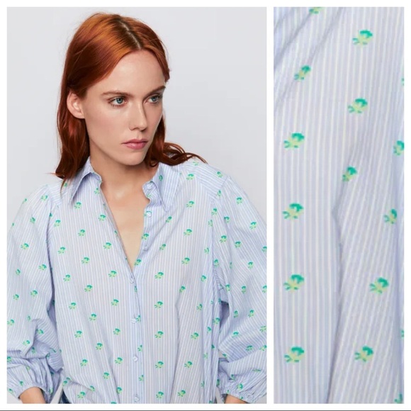 NWT Zara Striped Printed Button Down Shirt Size XS - Picture 4 of 9